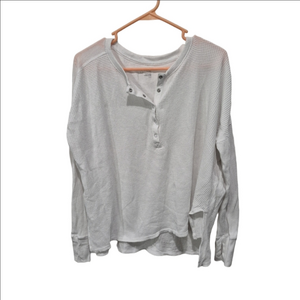 Aerie Waffle Knit Henley White Long Sleeve Top